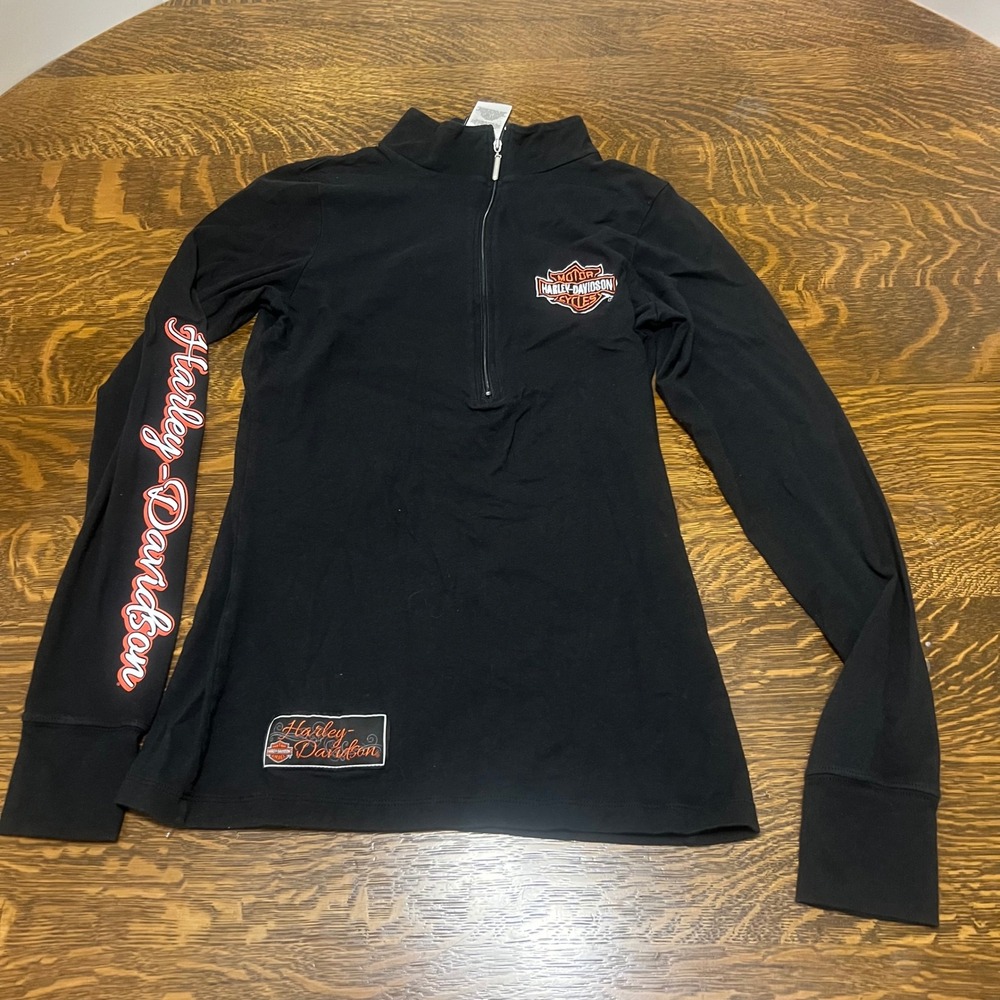 Harley-Davidson Pullover Women Size M Black Quarter Zip Long Sleeve Logo Graphic
